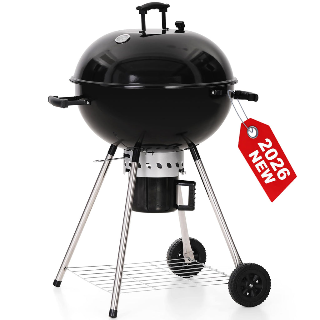 22 inch Kettle Charcoal BBQ Grill with Wheels for Outdoor Cooking