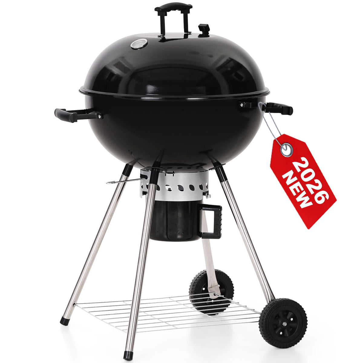 22 inch Kettle Charcoal BBQ Grill with Wheels for Outdoor Cooking
