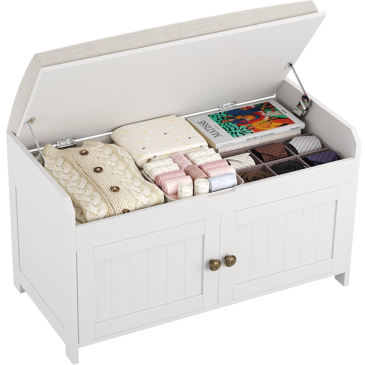 HOMEFORT 54.4" Shoe Bench with Lift Top Storage, Entryway Bench with Cushioned Seat, Wooden End of Bed Bench, Shoe Cabinet Bench with Hidden Storage Space, for Bedroom, Hallway,White