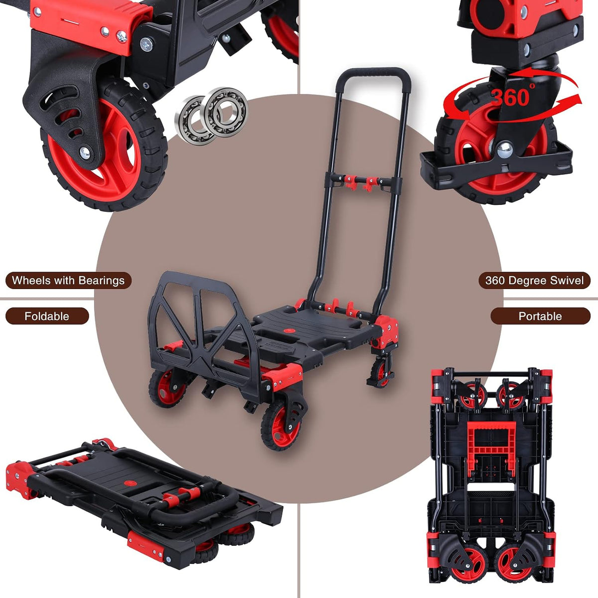JJSMKCH 2-in-1 Folding Hand Truck Dolly Cart with Wheels 330LB