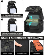 HAMBOLY 50L Fishing Backpack with Tackle Boxes, Cooler & Rod Holders