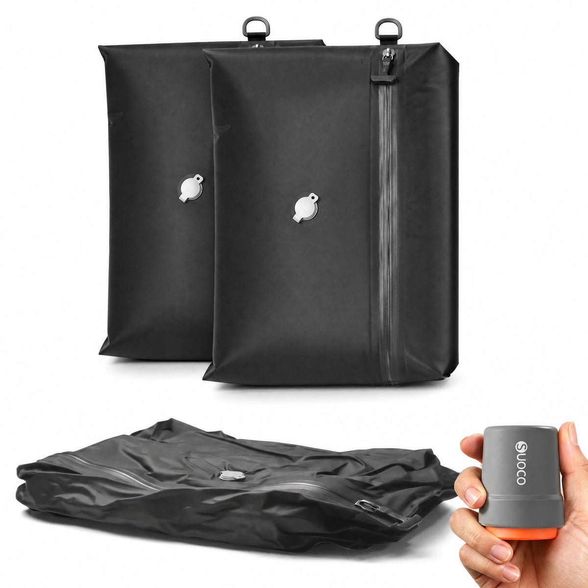 SUOCO Travel Pack Vacuum Kit, Vacuum Seal Bags for Clothing Travel with Cordless Pump, Carry-on Size Compression Packing Cubes for Luggage Suitcase Backpack, 4 Large