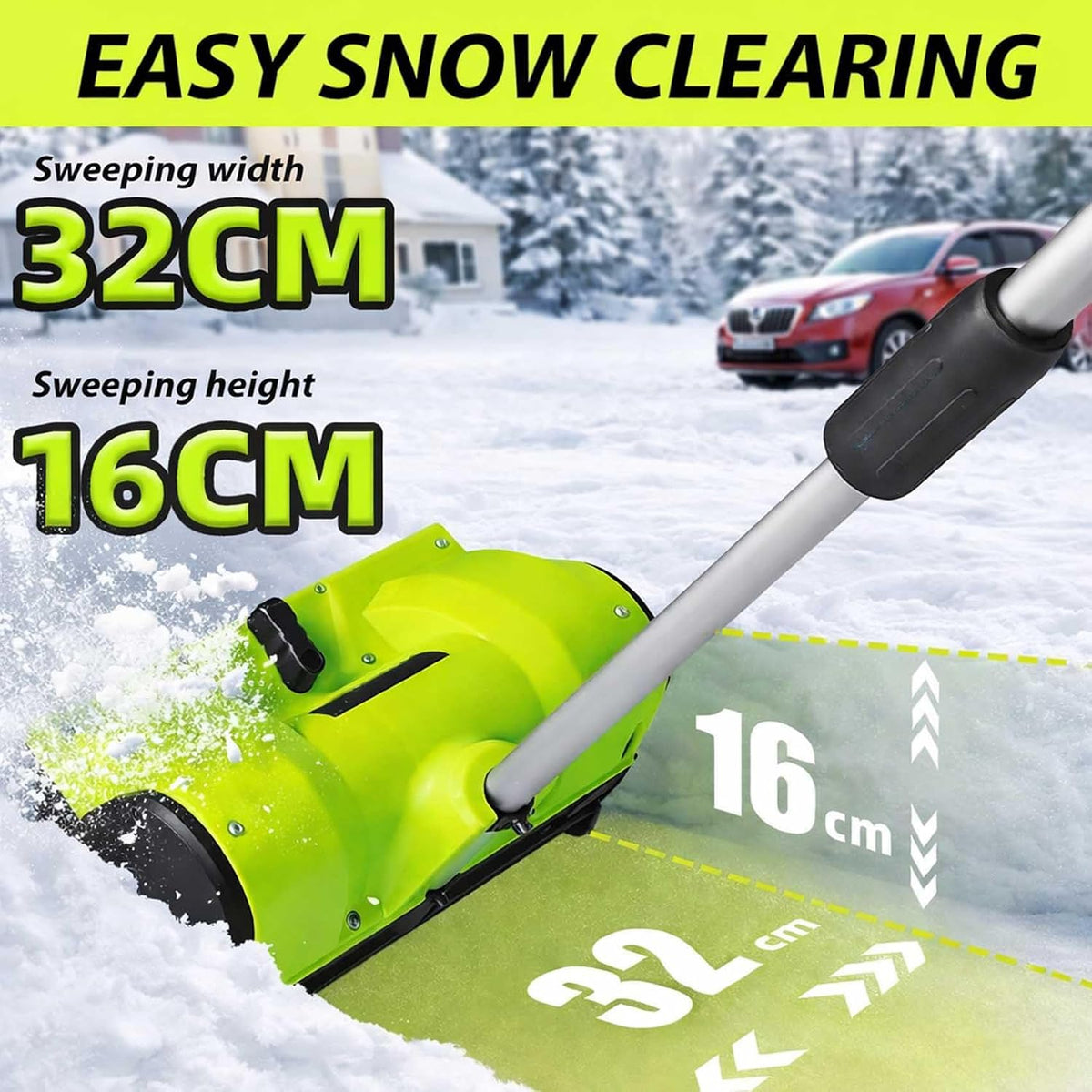 2026 Upgrade Electric Snow Blower Shovel, 20V Cordless Electric Snow Shovel - 16ft Throwing Distance, 12" Width, 45°Adjustable Directional Plate, Snow Thrower Kit for Driveway, Deck, Patio (1Battery)