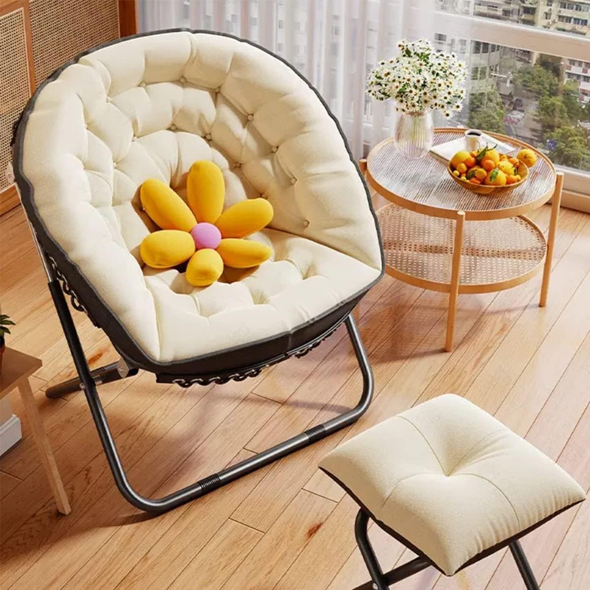 YCKEGEW Folding Papasan Chair Oversized Saucer Chair Indoor Accent Chair for Living Room,Lounge Chairs with Carbon Steel Frame,Lazy Sofa Office Chair for Home (Color : Green)
