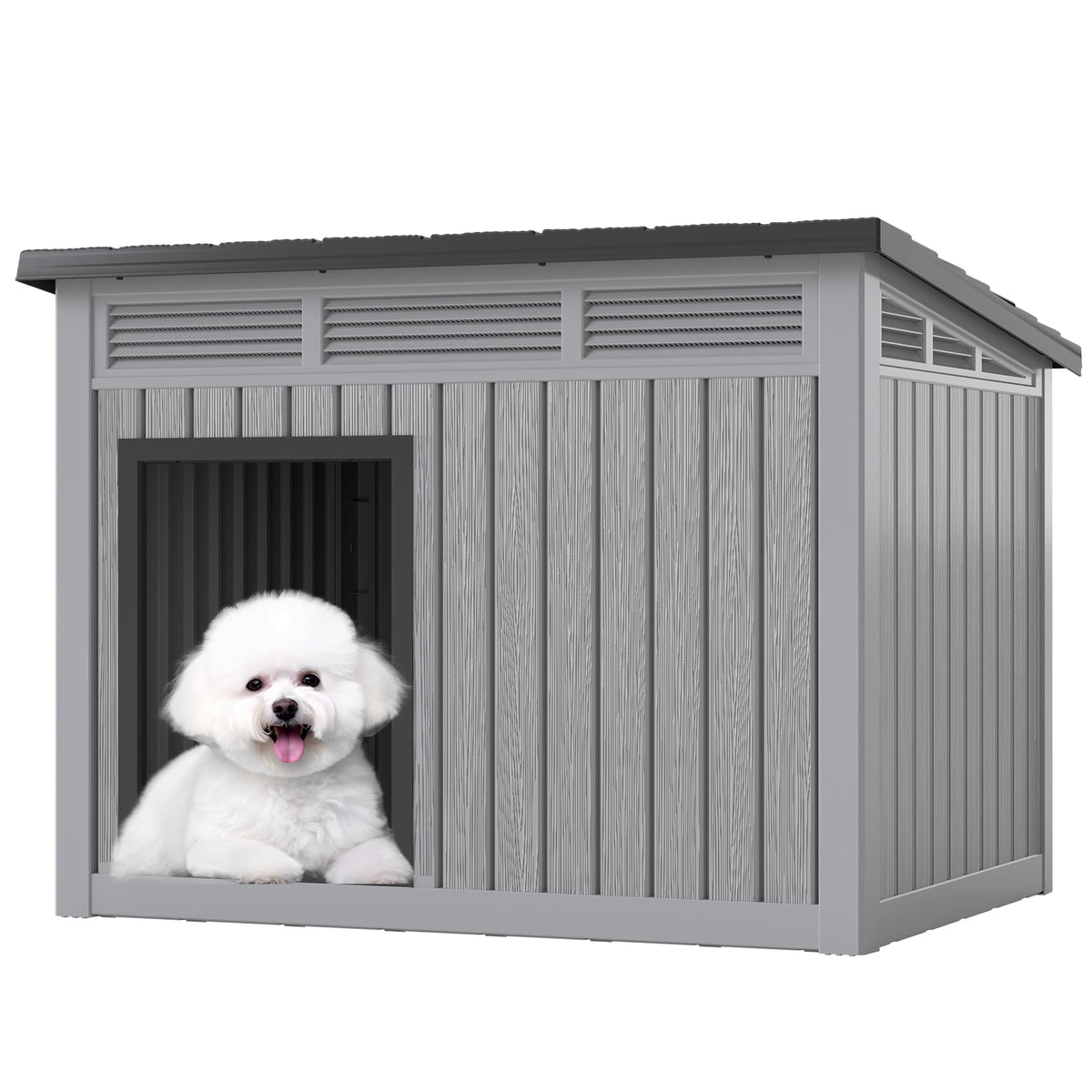 Fancyango Large Dog House with Weatherproof Roof for Indoor & Outdoor Use - Big Dog House for Large Medium Dogs(42.8" L x 33" W x 31.5" H) Grey
