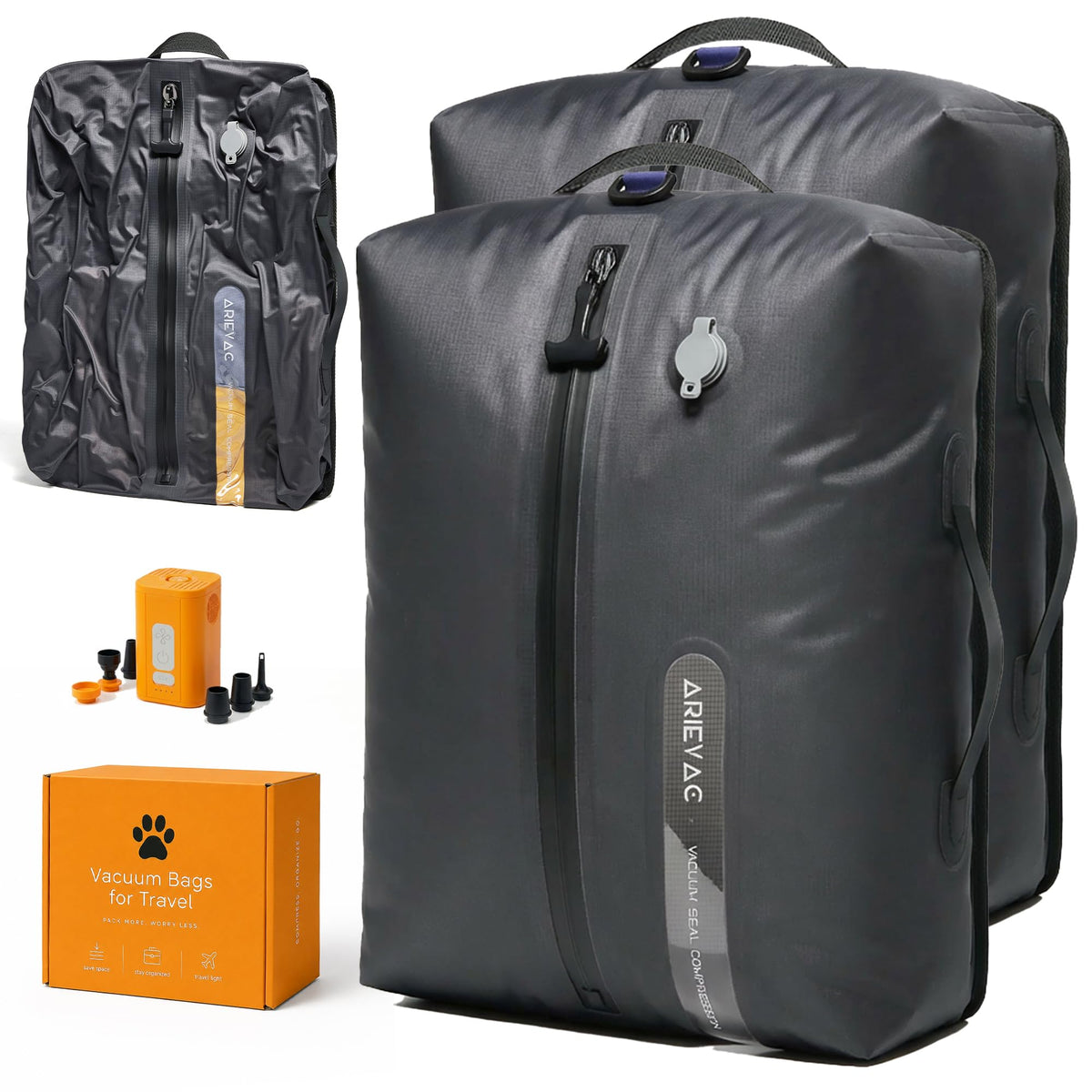 IKYWT Vacuum Seal Bags for Travel w/Pump, 18L Compression Packing Cubes for Carry-On Suitcase & Travel Backpack, Reusable IP67 Waterproof Vacuum Storage Kit, Gift Set (3-Pack)