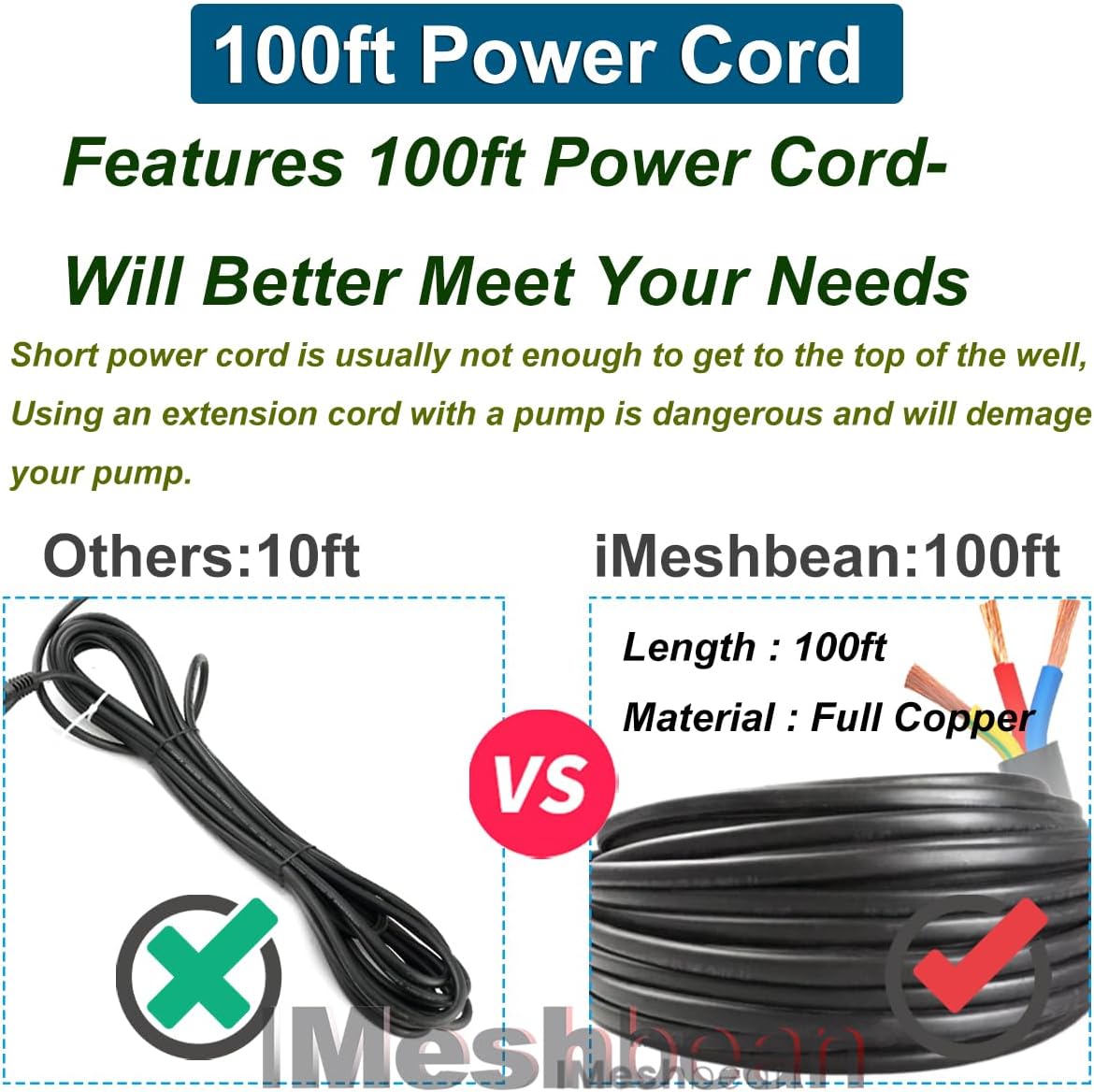 Deep Well Submersible Pump with 100FT Power Cord, 2HP 230V Deep Well Pump Submersible Water Pump for Industrial Irrigation and Home, 37GPM,427FT Lift,Long Life,4" OD