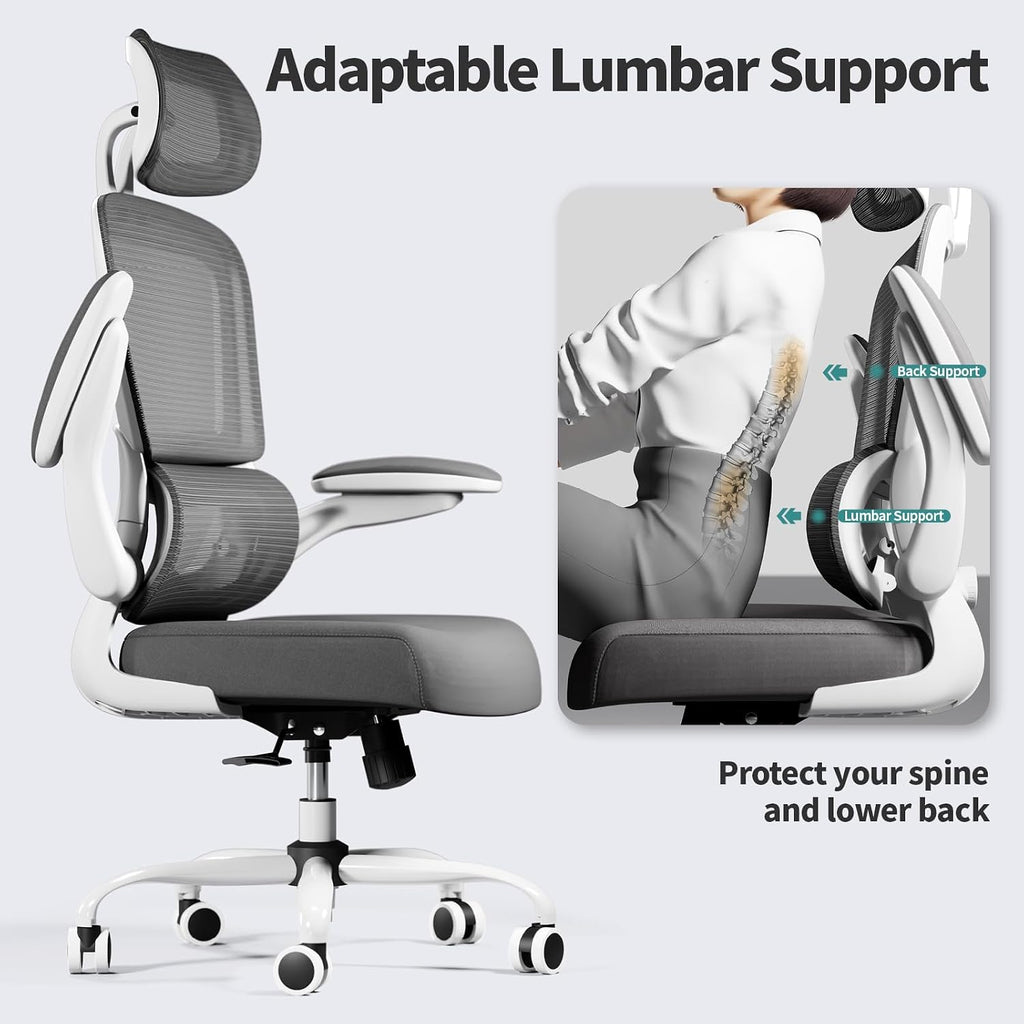 TRALT Office Chair Ergonomic Desk Chair with Lumbar Support White, 1