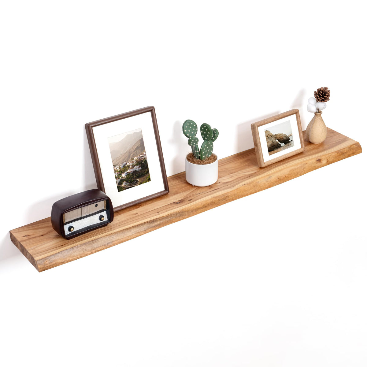 Floating Shelves for Wall, Solid Elm Wood Shelves, 24in Set of 2, Natural