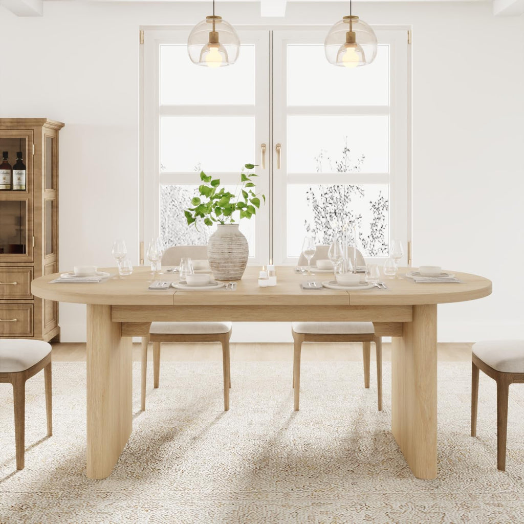 GarveeHome 63" Long Oval Dining Table with Wooden Base for 4-6 People
