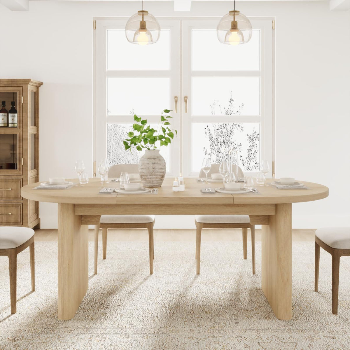 GarveeHome 63" Long Oval Dining Table with Wooden Base for 4-6 People