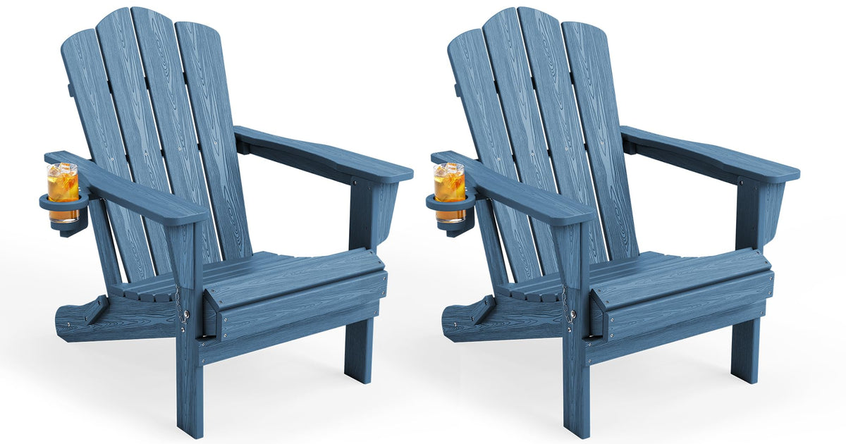 KINGYES Folding Adirondack Chair Set of 4 with Cup Holder, Navy