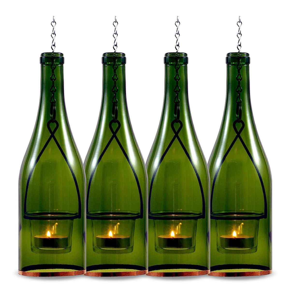 Blue Ridge Mountain Gifts Hanging Wine Bottle Indoor/Outdoor Lantern Lights - Decorative Lights Votive Candle Holder, Great for Rustic Wedding Decorations, Patio Decor, or Garden Decor, Yellow (4pcs)