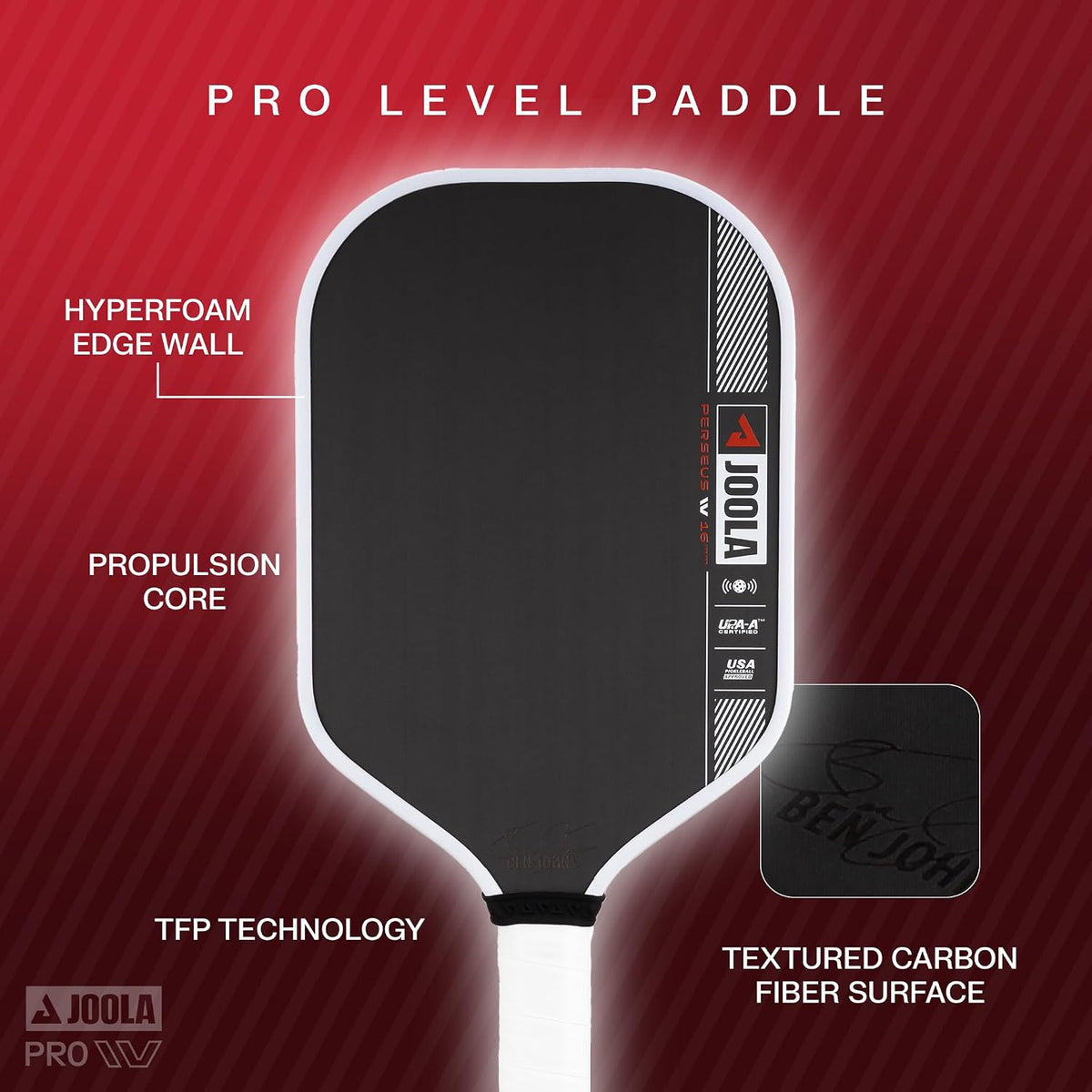 JOOLA Pro IV Pickleball Paddles – Raw Carbon Fiber Surface – Perseus, Hyperion, Scorpeus & Magnus Shapes – 14mm/16mm – Tech Flex Power – Propulsion Core – Wide or Elongated – UPA-A and USAP Approved