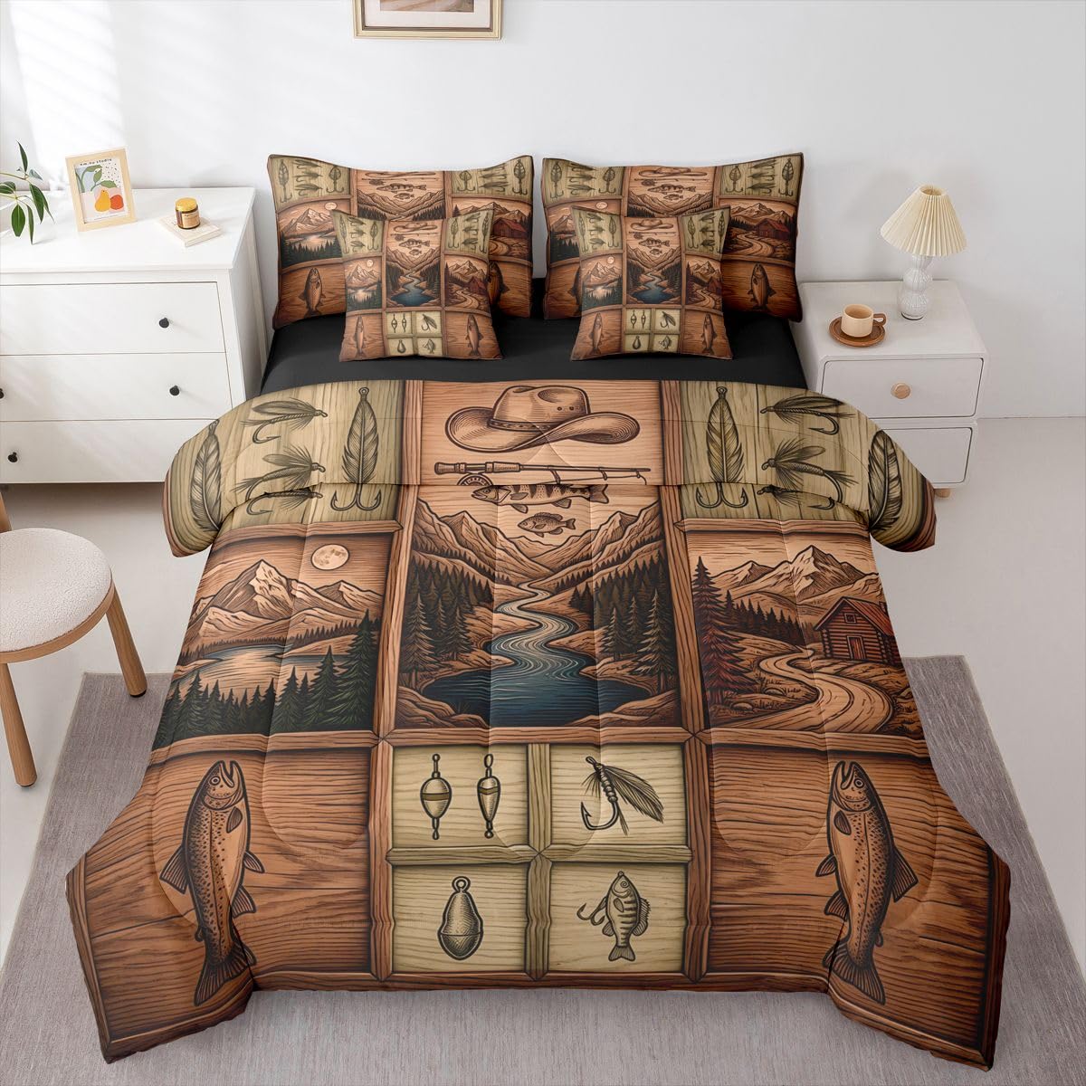 Feelyou Deer Comforter Set with Sheets King Size 7 piece Kids Rustic Deer Hunting Bedding Set Cabin Lodge Deer Bed in a Bag Farmhouse Nature Wildlife Antlers Brown Bed Set