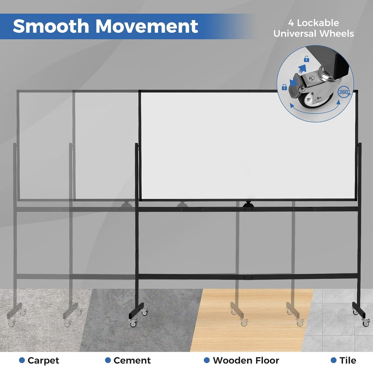 Double-Sided Mobile Whiteboard on Wheels, 72" x 36" Large Dry Erase Board with Stand & Aluminum Alloy Frame, Rolling Magnetic Standing Whiteboard for Office & Classroom (Black)