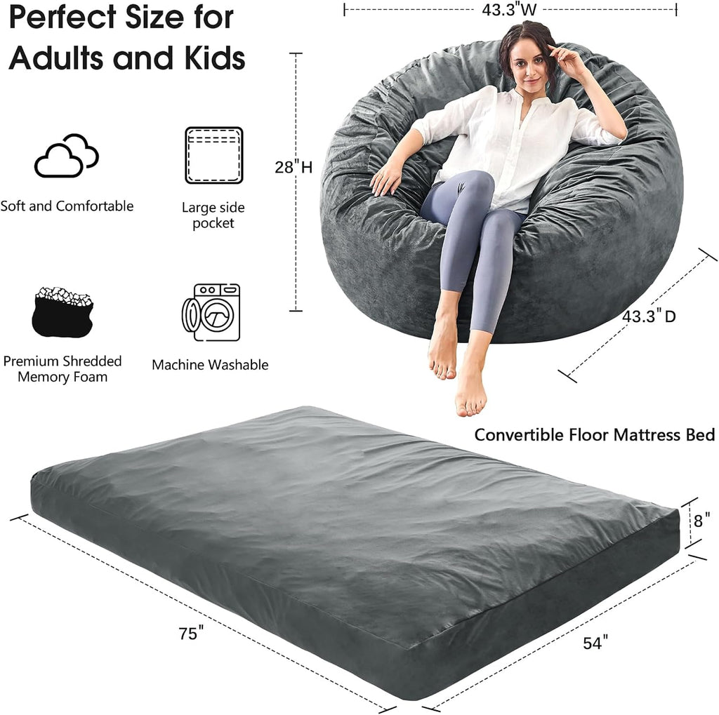 Bean Bag Chairs for Adults - Giant Bean Bag Convertible Floor Sofa