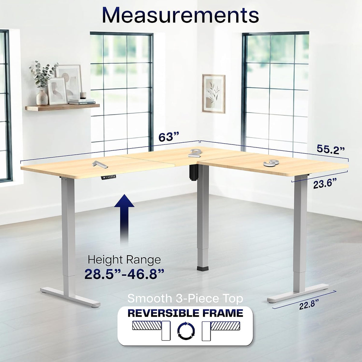 VIVO Light Wood 63 x 55 in Corner Standing Desk, DESK-E3CTGC