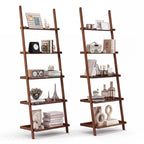 Tangkula 5-Tier Ladder Shelf Bookcase, Bamboo, 72”H, Walnut, 2 Pack