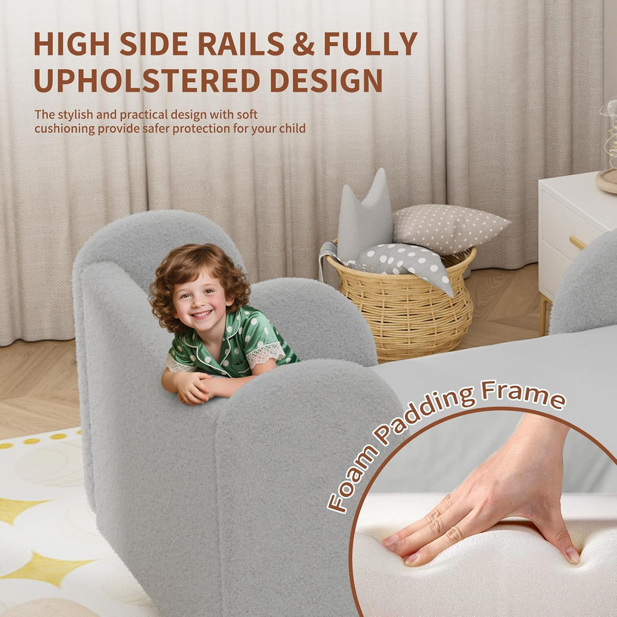 DoCred Toddler Bed, Upholstered Toddler Bed for Girls&Boys