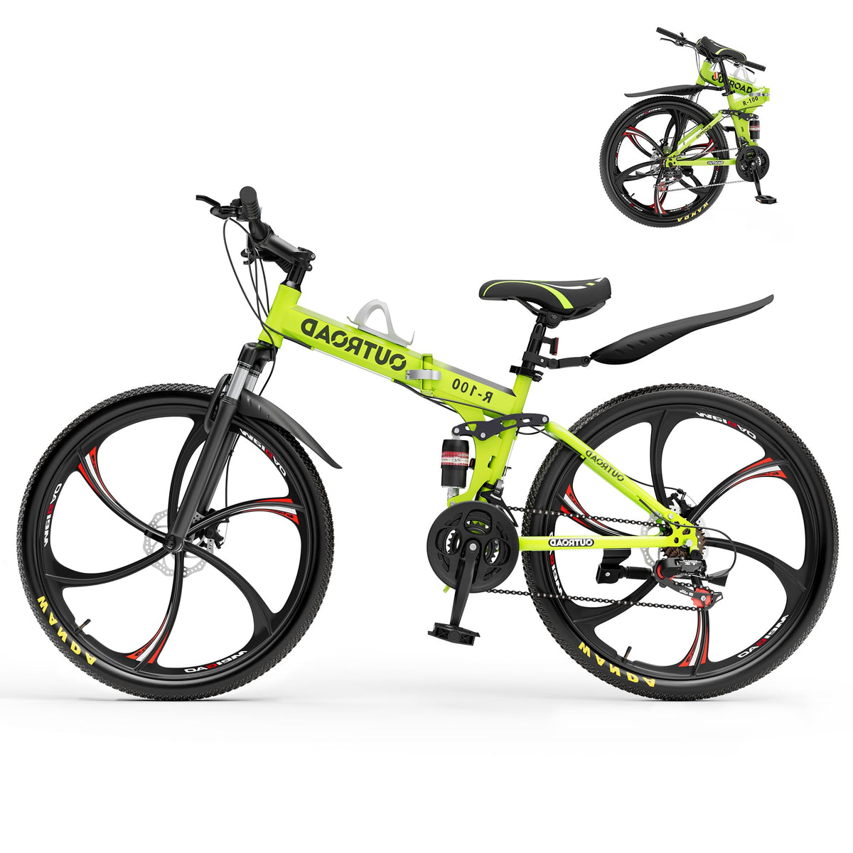 Betterland 26 Inch Adult Folding Mountain Bike, 21 Speeds Full Suspension Foldable Bikes, Dual Disc Brake, High Carbon Steel Frame Bicycle for Men Women