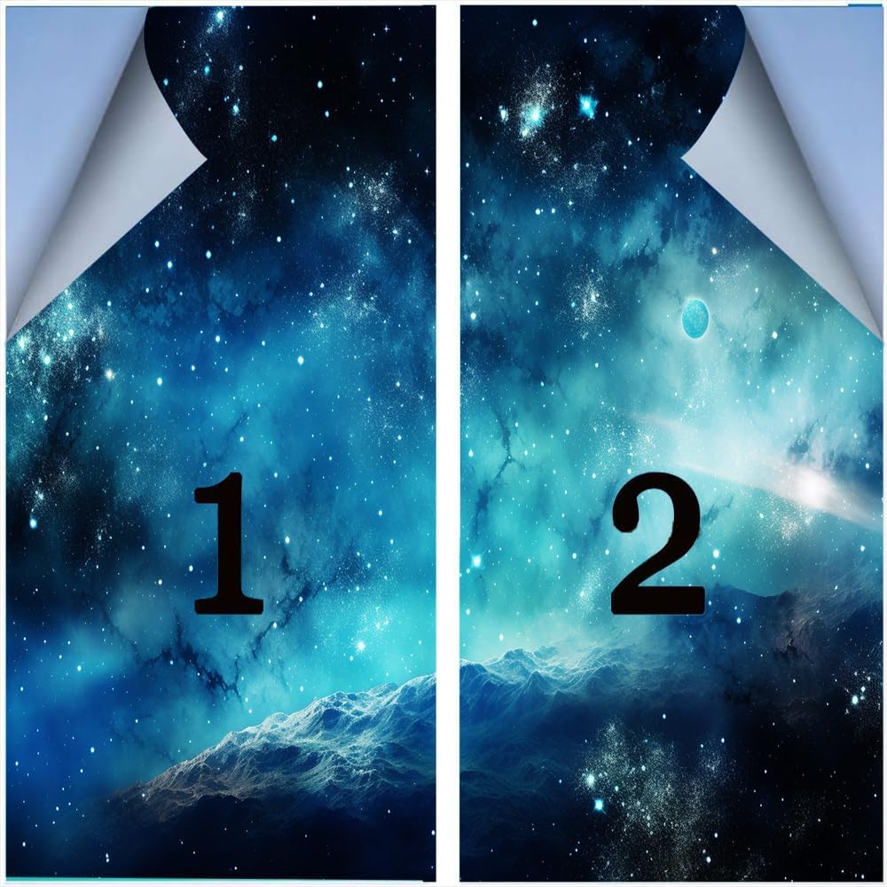 Abstract Universe Privacy Window Film Blue Galaxy Mysterious Planet Stained Glass Window Coverings Adhesive Sticker Frosted Window Film for Home Office Stores 31.5Wx47.2L-inch x2 Pcs