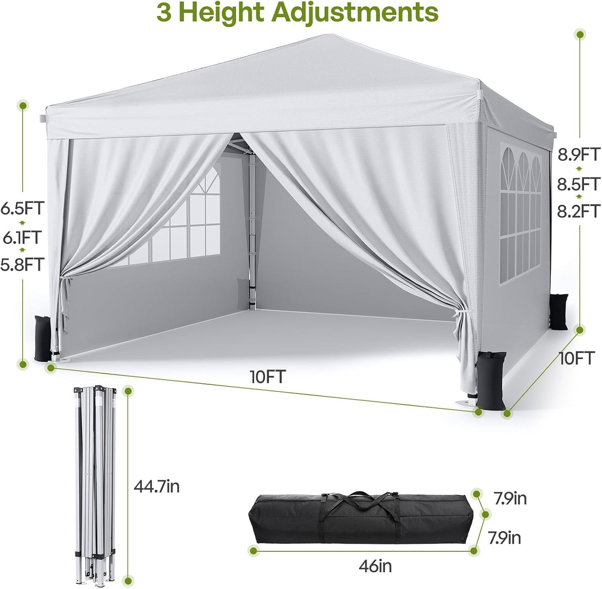 10x10 Pop Up Canopy Tent with Sidewalls, Portable Shelter,White
