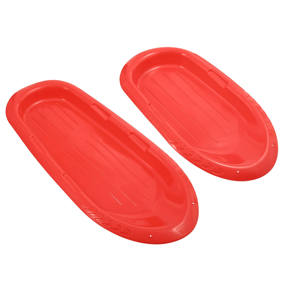 Superio Toboggan Snow Sleds for Kids and Adults, 2 Pack Heavy Duty Plastic Sliders with Handles and Hole for Pull Ropes- Kid and Adult Winter Fun