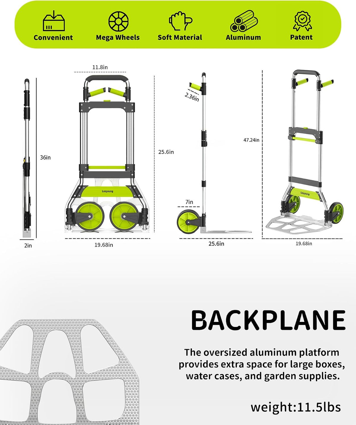 Leeyoung Folding Hand Truck and Dolly,309 lb Capacity Aluminum Portable Cart with Telescoping Handle and PP+EVA Wheels