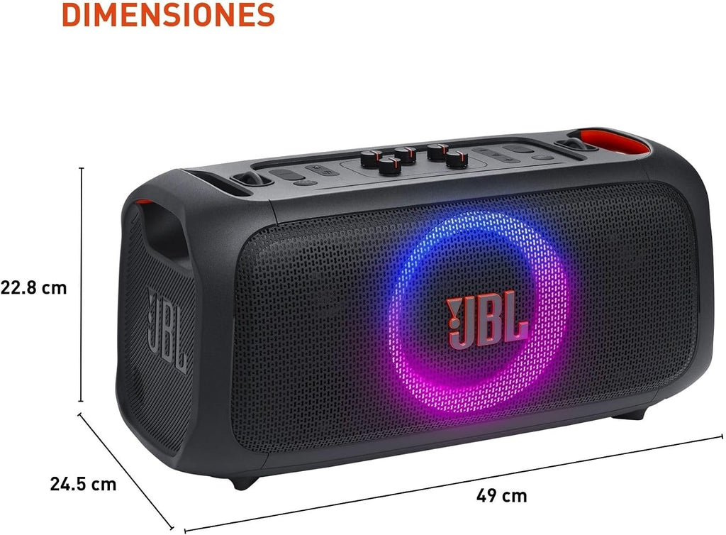 JBL PartyBox On-The-Go Essential - Portable party speaker with built-in lights and wireless mic - Black (Renewed)