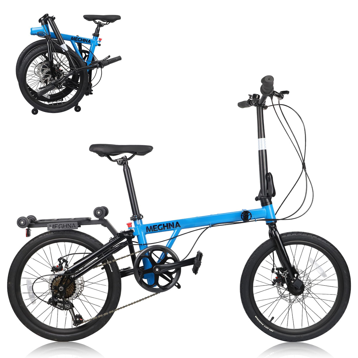 20 Inch Folding Bike, 7 Speed Commuter Bicycle, Dual Disc Brakes