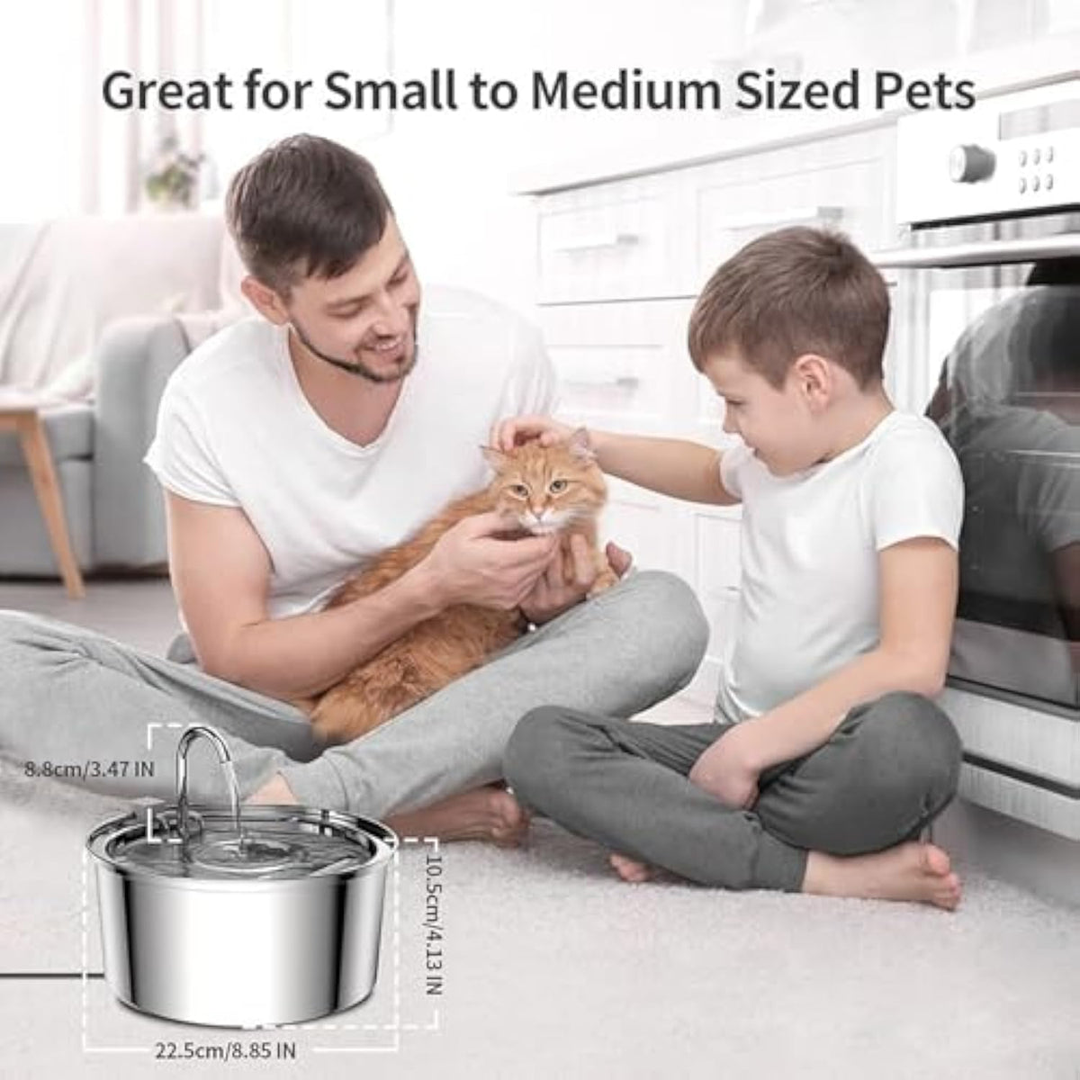 Water Fountain for Cats, 3.2L/7L Cat Fountain, Super Quiet Stainless Steel Fountain Water Bowl for Small Cats Dogs & Medium and Large Animals (Silver, 7L-with 10 Filter Element)