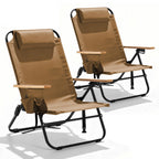 2 Pack Premium 5-Position Reclining Camping Chair - Portable Folding Lightweight Outdoor Chair with Wooden Armrests, Headrest & Pockets, 350lbs Heavy Duty for Beach, Patio, Backyard, Black