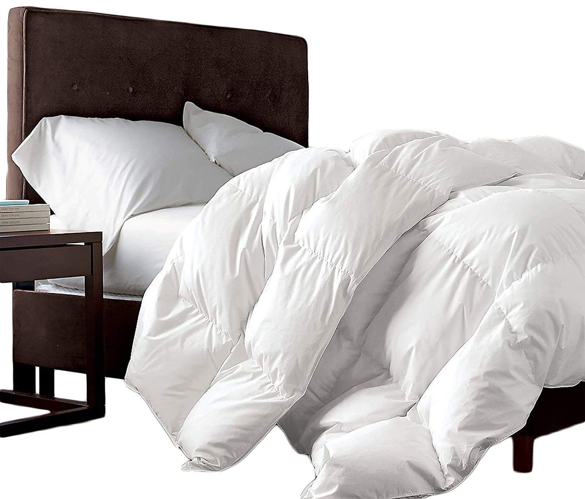 Luxurious King/Oversized King 108" x 98" Size Goose Down Fiber Waterfowl Feather Fiber Comforter Duvet, 100% Egyptian Cotton Cover, 65 oz. Fill Weight, Baffle Box Design, White Solid