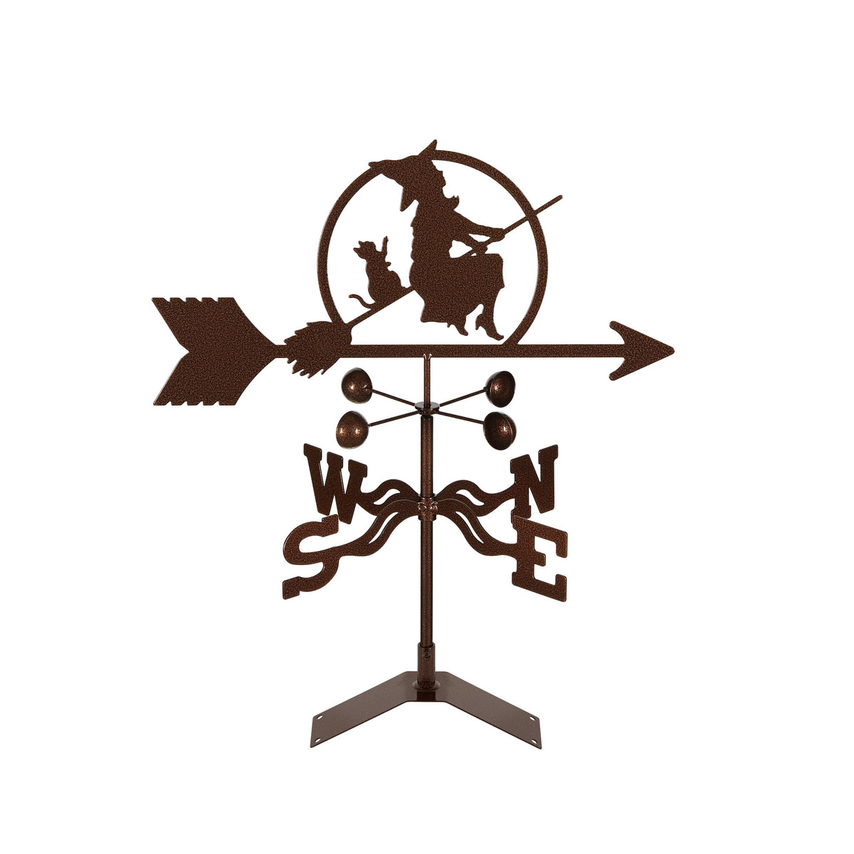EZ Vane Steel Witch Weathervane with Wind Cups — 4-Sided Mount