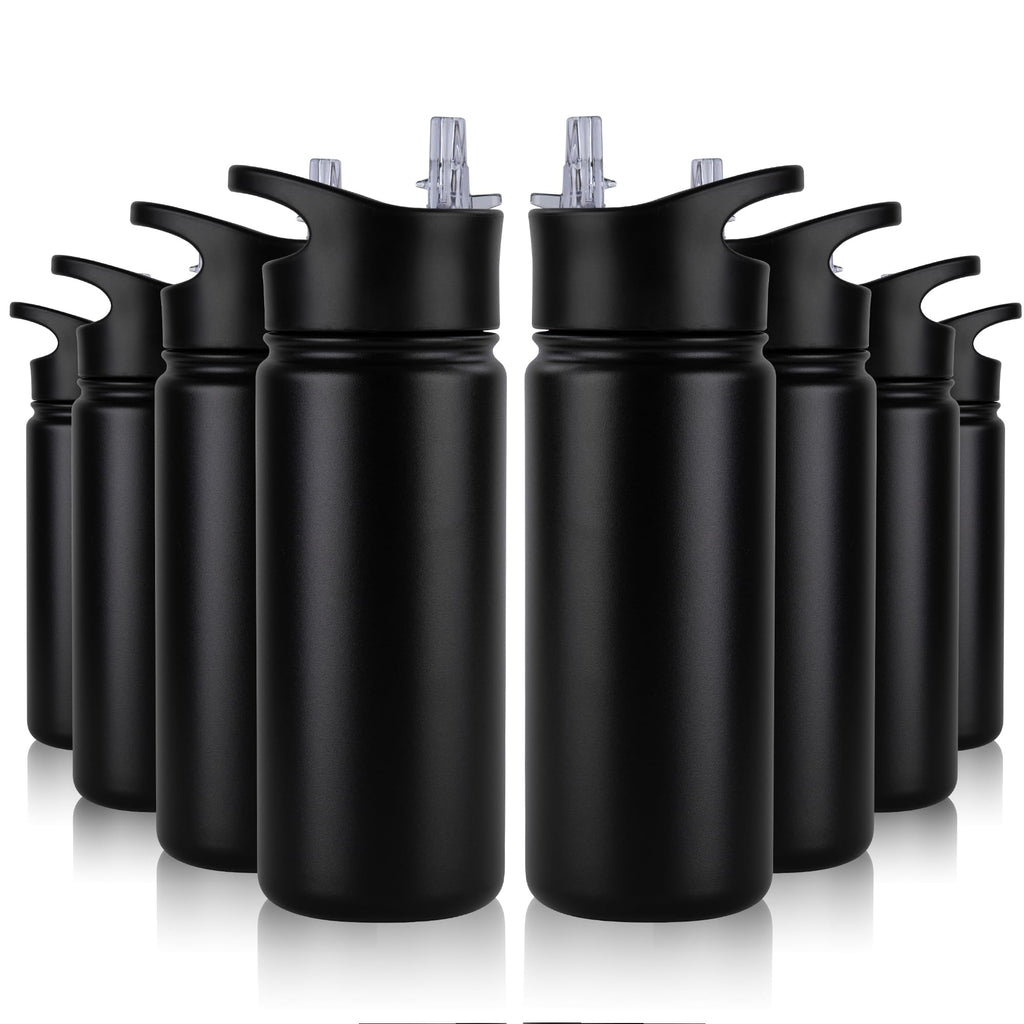 32 oz Insulated Water Bottle Bulk 8 Pack, Stainless Steel Sports Water Bottles with Straw Lid & Wide Mouth Lids, Double Walled Vacuum, Leak Proof, White