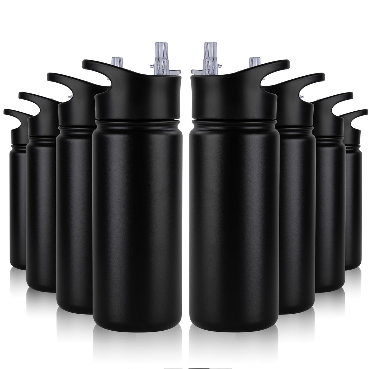 32 oz Insulated Water Bottle Bulk 8 Pack, Stainless Steel Sports Water Bottles with Straw Lid & Wide Mouth Lids, Double Walled Vacuum, Leak Proof, White