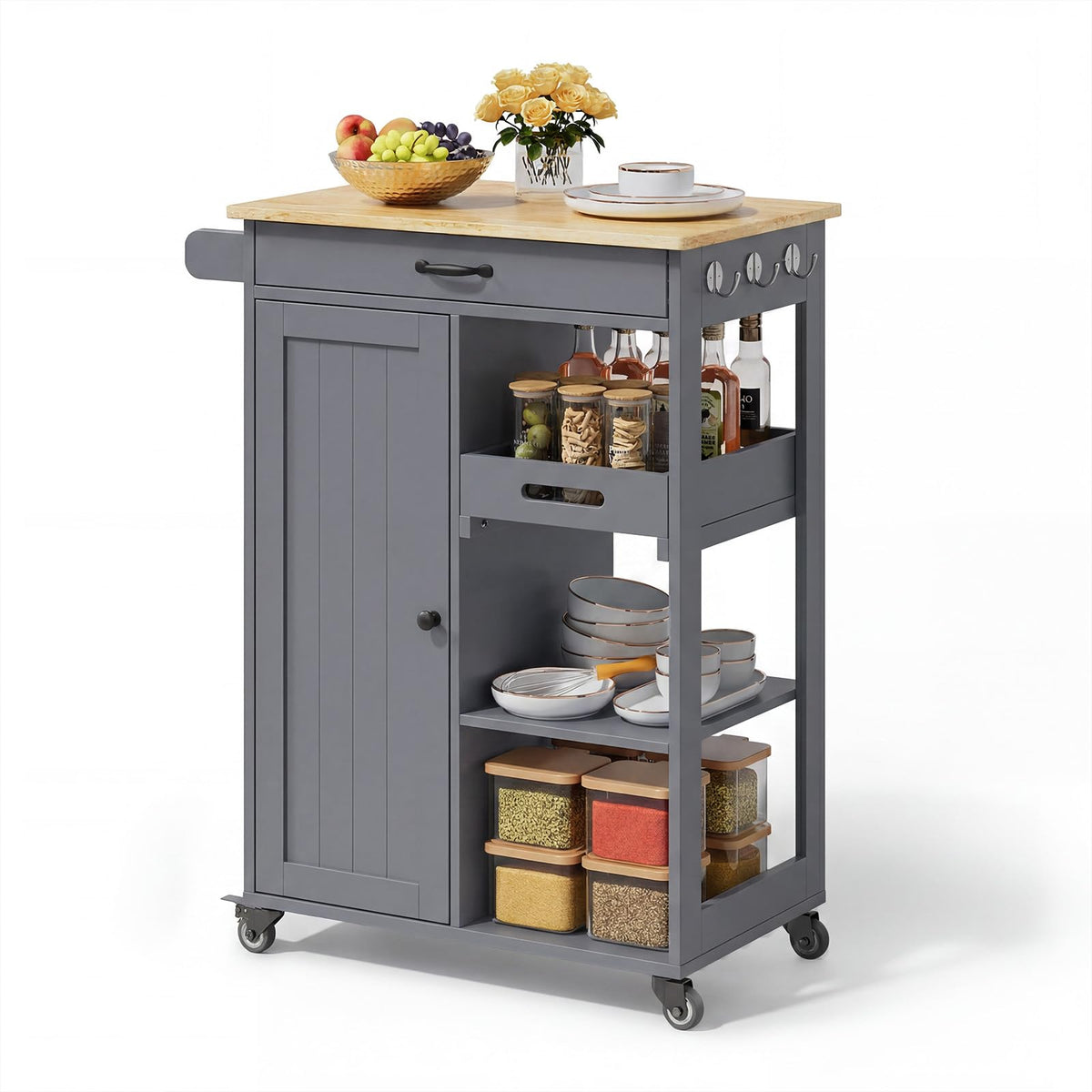 Gizoon Kitchen Island Cart with Storage Cabinet & Removable Tray