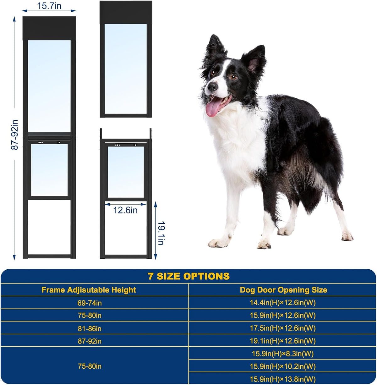 DoCred Dog Door for Sliding Glass Door, 86 5/8" to 92 1/2"