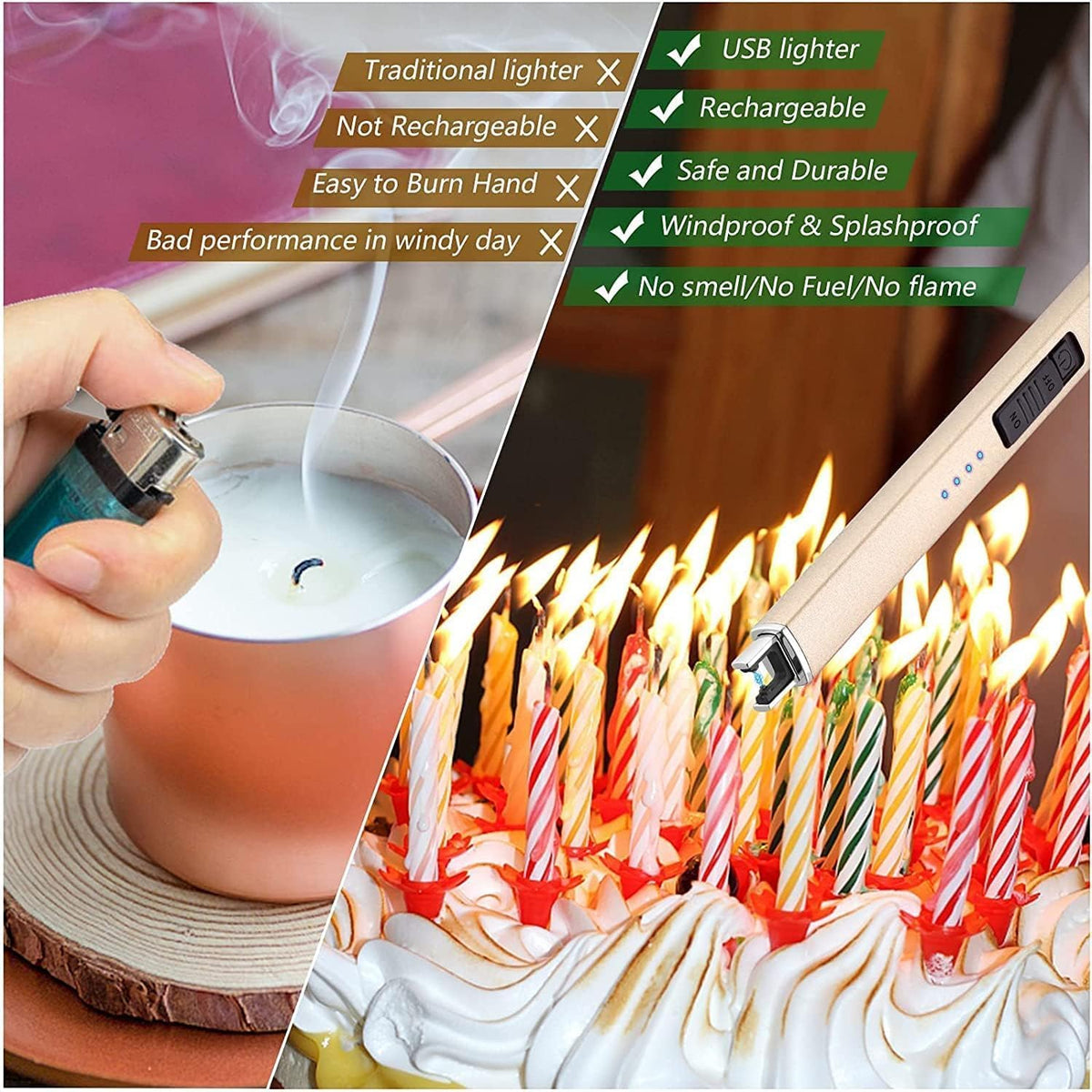 MEIRUBY 2 Pack Electric Candle Lighter, Christmas Stocking Stuffers Gifts for Women Mom Men Wife Sister, USB Arc Rechargeable Windproof Long Lighter for Candle BBQ Housewarming Birthday Gifts Idals
