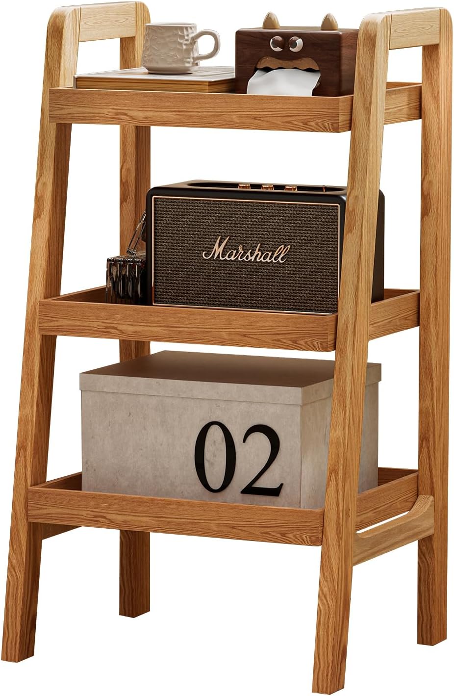 Solid Wood Ladder Shelf, 3 Tier Open Bookcase Storage Shelf