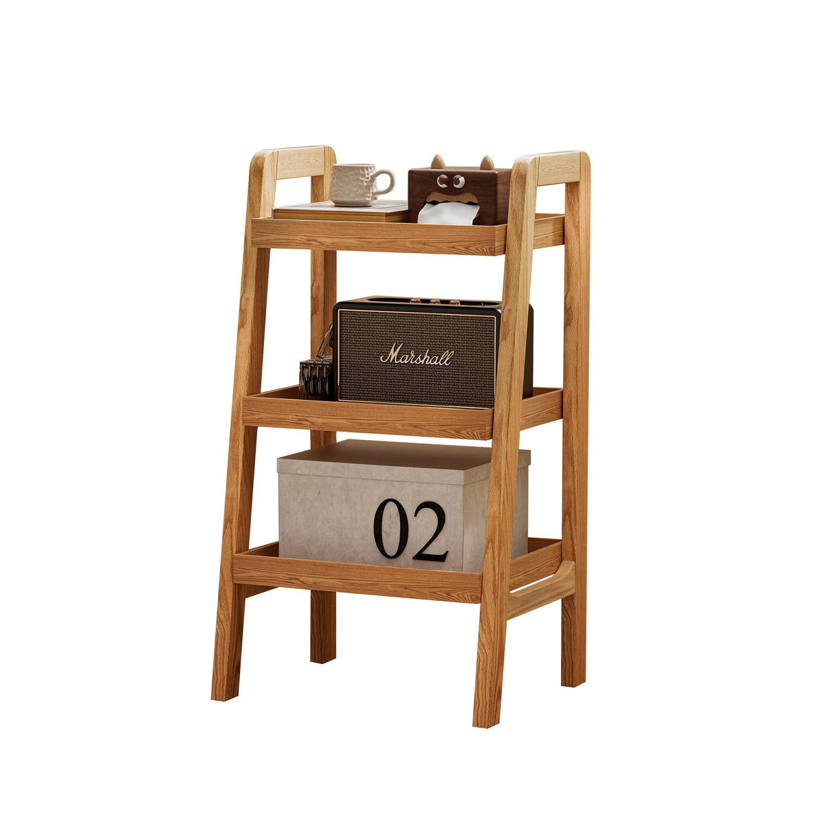 Solid Wood Ladder Shelf, 3 Tier Open Bookcase Storage Shelf