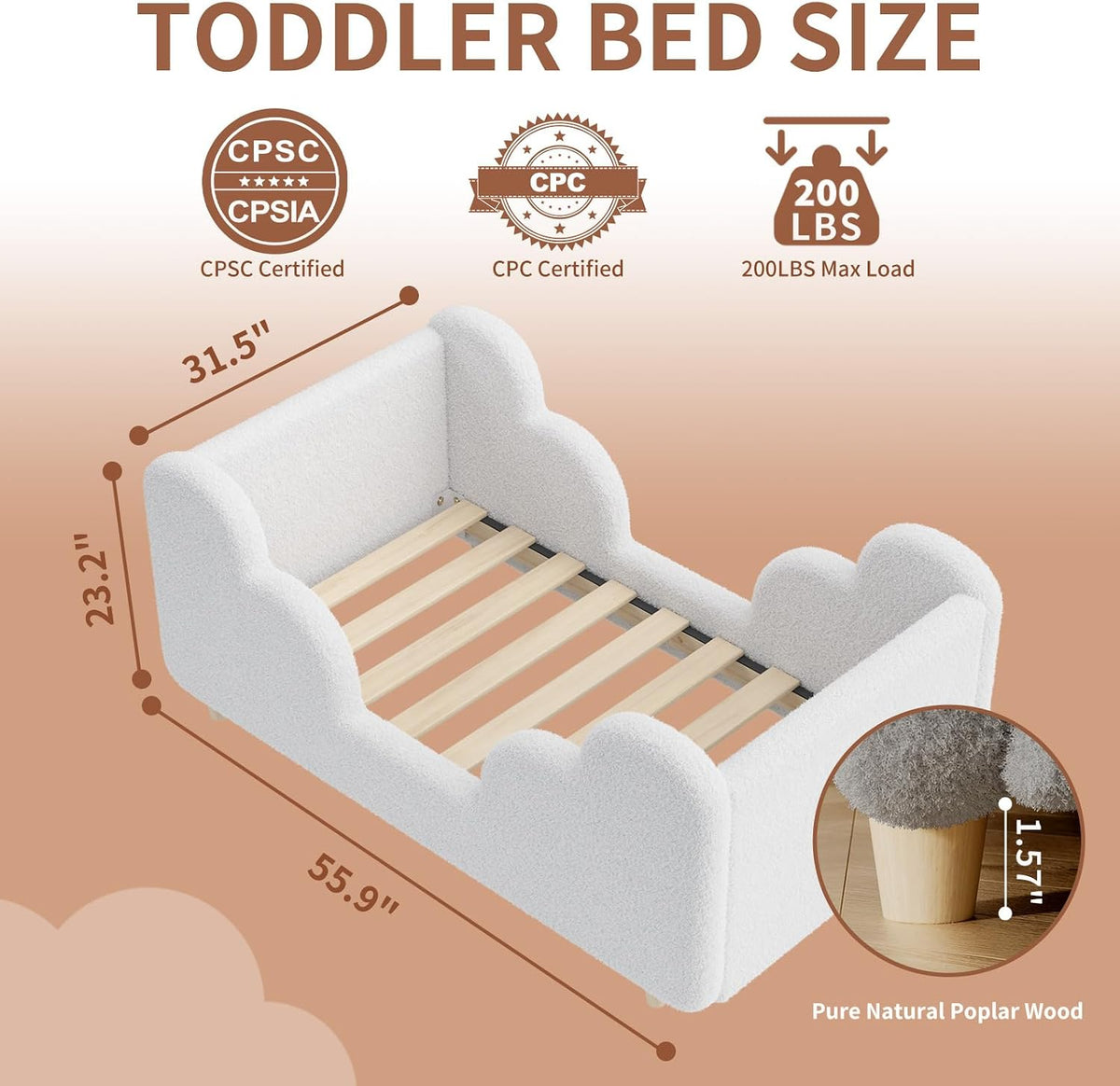 DoCred Toddler Bed, Upholstered Toddler Bed for Girls&Boys