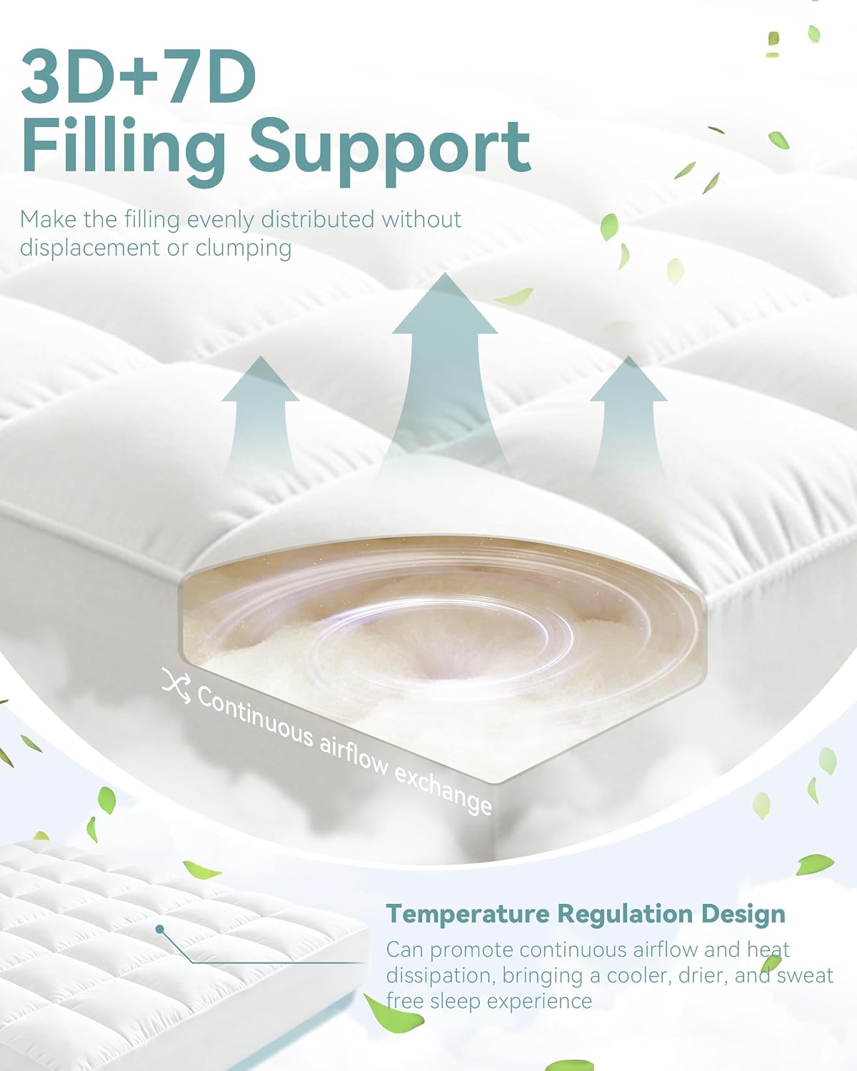 Mattress Topper, 1000 GSM 3X Thicker WestMonth Premium Quilted 1000gsm Extra Thick Hotel-Quality Mattress Topper for Back Pain, Breathable & Fluffy Cooling with (8-21") Deep Pocket（Queen）