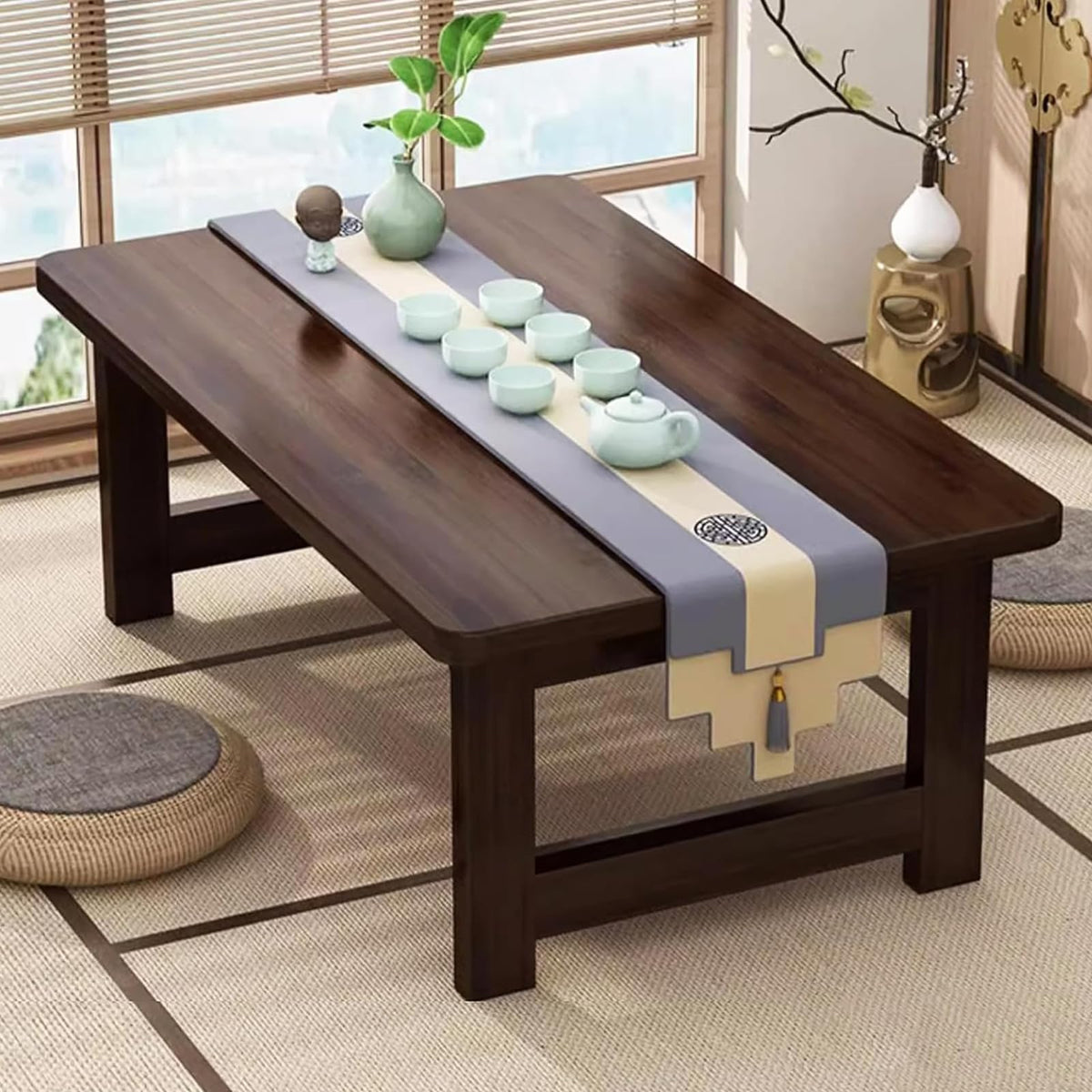 Foldable Japanese Low Table for Sitting On The Floor, Bamboo Floor Table, Meditation Altar Desk for Living Room Home Tatami Office(39.3" L x 19.7" W x 15.7" H, Walnut)