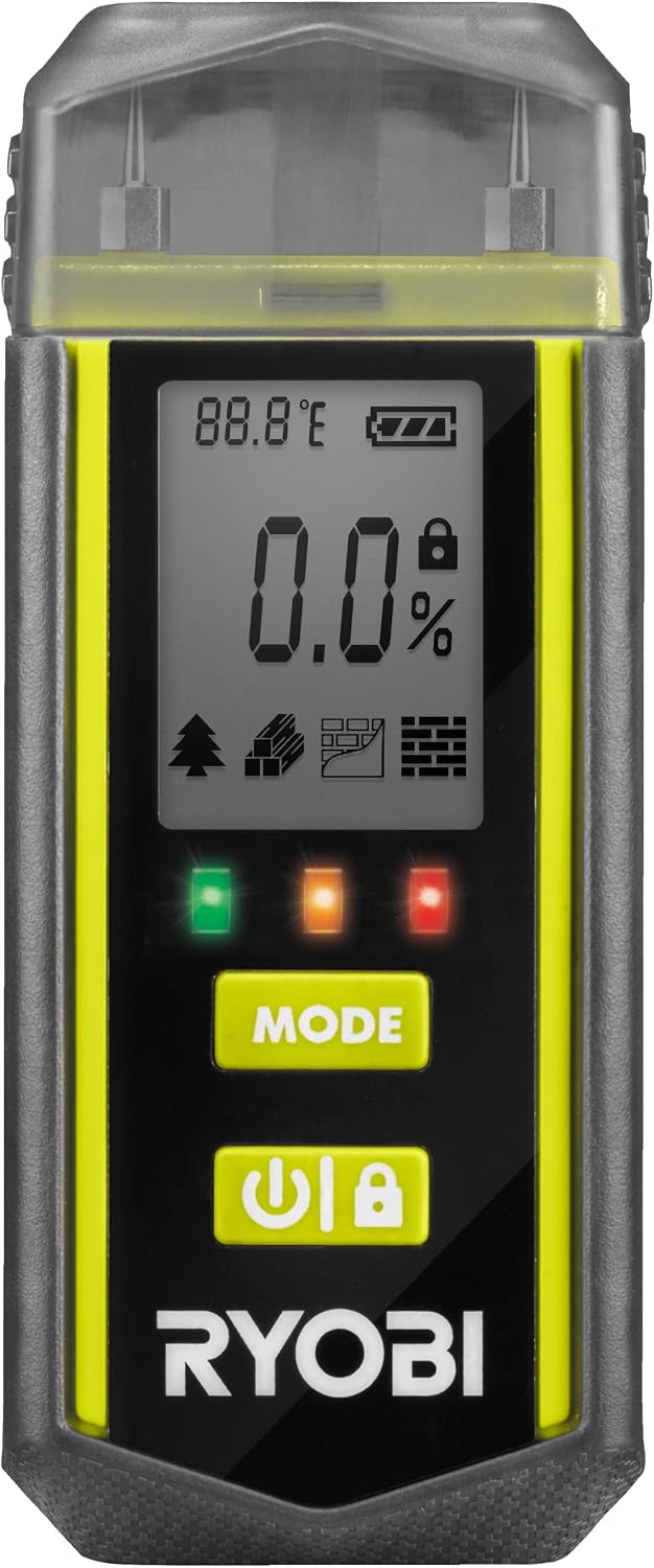 RYOBI - RBPINMM1 Moisture Tester – Wood and Building Materials Detection, Large LCD Display, Compact, Perfect Renovation