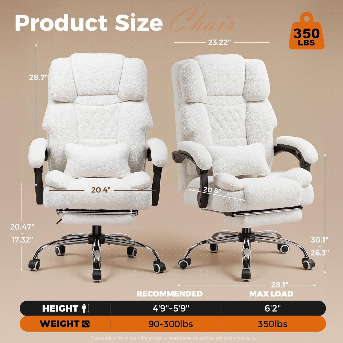 GTPLAYER Big and Tall Office Chair with Pocket Spring Cushion & Ergonomic Lumbar Support for Lower Back Pain Relief, High Back Computer Gaming Chair with Foot Rest, Comfy Teddy Fleece, White