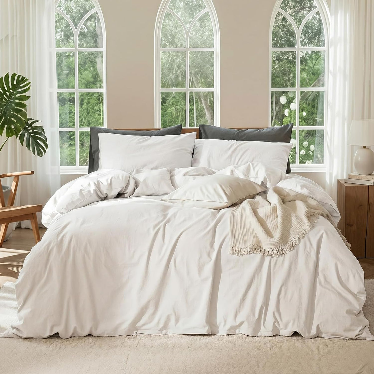 100% Linen Duvet Cover, Soft 3pcs Bedding Set with Zipper Closure, Natural Texture, Breathable for Hot Sleeper,Comforter Not Included(Flax Linen,Queen(90 * 90))