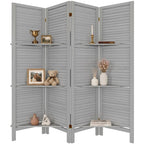 TEAKMAMA Room Divider, Room Divider with Shelves, 4 Panel,Distressed White