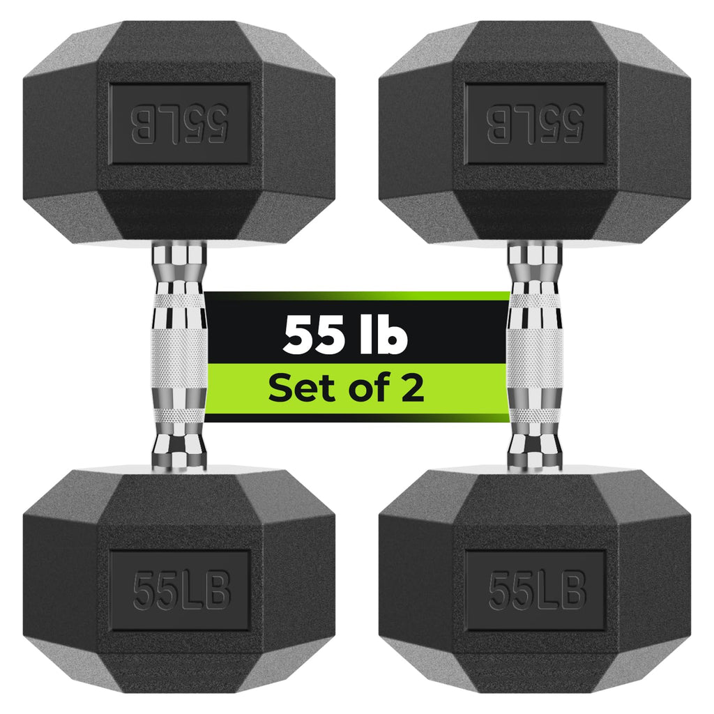 HANDBODE Hex Dumbbell Set of 2, Rubber Encased Fixed Dumbbells, 2.5-65 lb